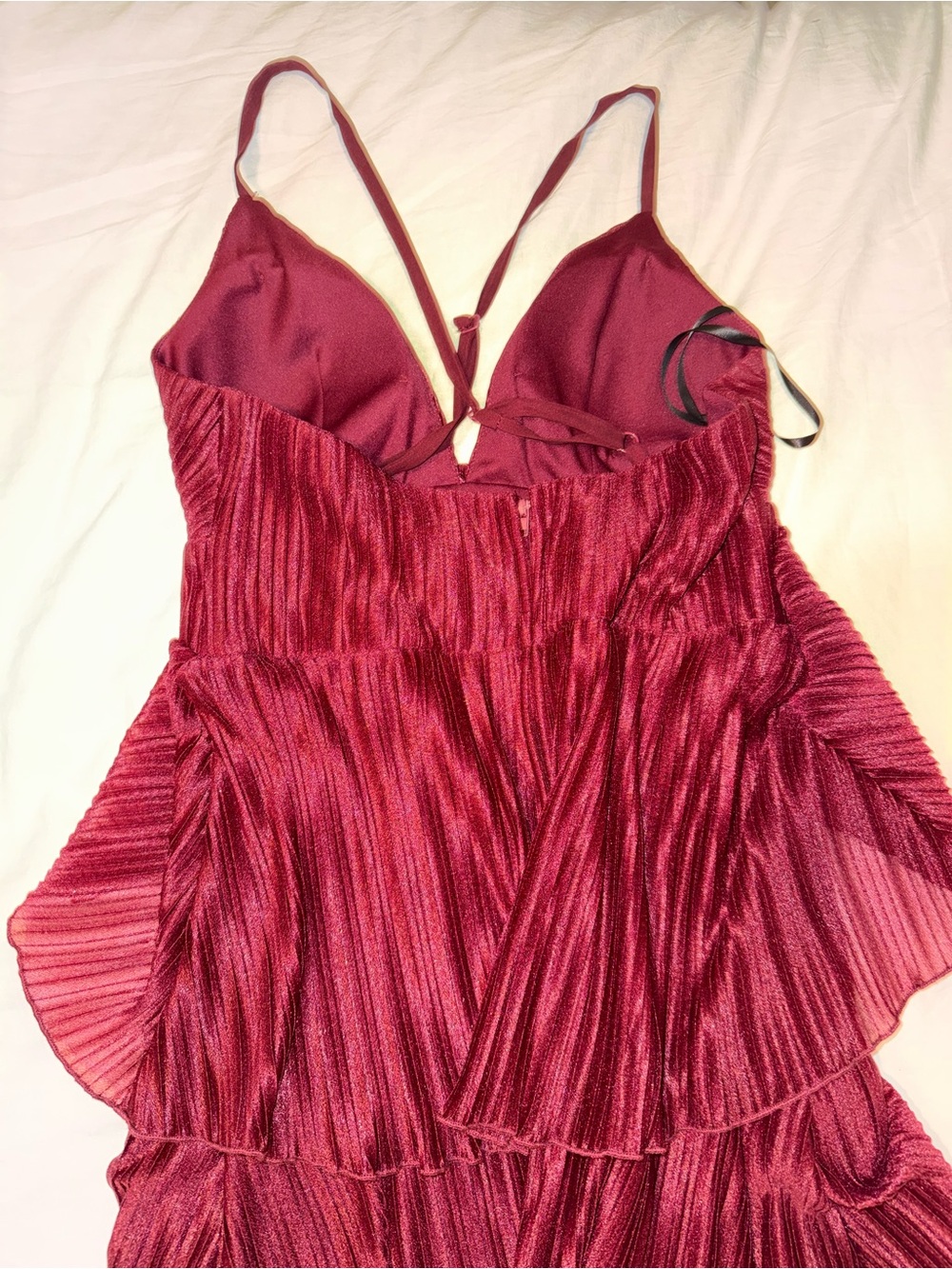 Burgundy Ruffle Prom Dress - Picture 4 of 4